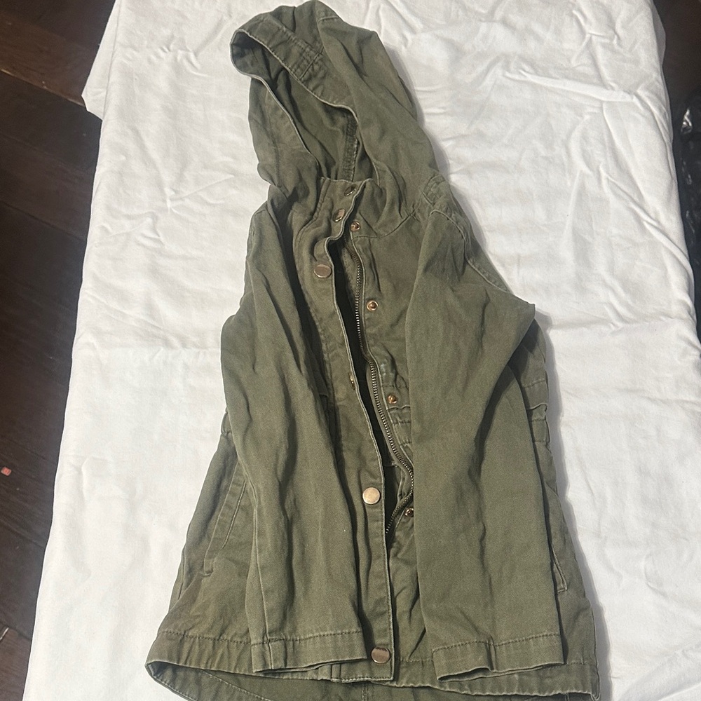 Green Hooded Jacket with Button Closure